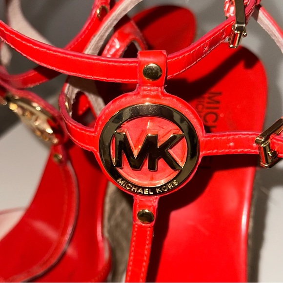 Michael Kors Coral Wedge Straw Heels 7.5 - Picture 3 of 7